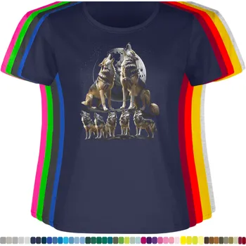 Dámské tričko levne-damske-bavlnene-tricko-potisk-vlci-pyramida Barva: Navy - tmavě modrá, velikost: 3XL