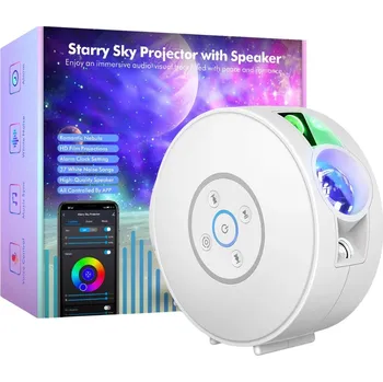 Projektor Nanxin Projektor noční oblohy, 6 kazet, Bluetooth reproduktor, ovládání pomocí aplikace, bílý