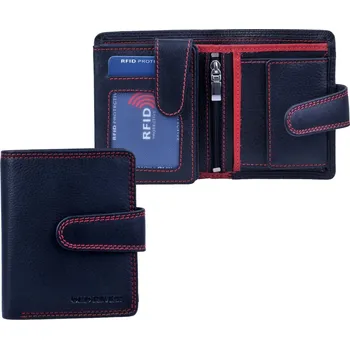 Peněženka Old River Dámská kožená peněženka se zápinkou, RFID, černá červené šití