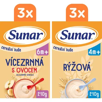 Dětská kaše Sunar mix karton cereálních kaší 6× 210 g