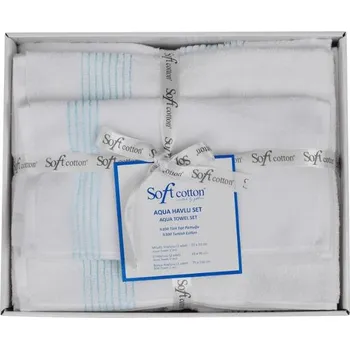 Ručník Soft Cotton dárková sada ručníků a osušky Aqua, 5 ks, bílá / tyrkysová