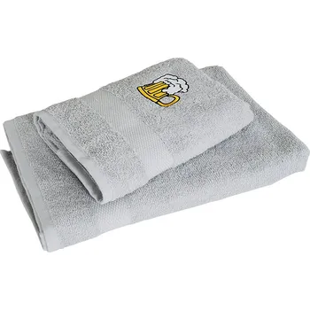 Ručník B.E.S. PETROVICE Dárkový set ručník a osuška froté s výšivkou Pivo 50 × 90 cm + 70 × 140 cm, šedá