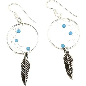 Šperk Oriental stříbrné visací náušnice, půl Lapač snů, modrý kamínek