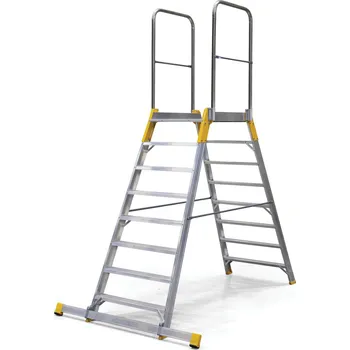 Žebřík Hliníkový můstek, žebřík s plošinou, oboustranný ALVE FORTE, 2x8 příčky, výška plošiny 1,68 m