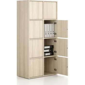 Kancelářská sestava Kancelářská skříň FRAME, 8x dveře, 872 x 450 x 1735 mm, PUSH-lock, dub přírodní