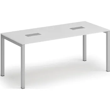 Konferenční stolek Jednací stůl PRIMO SQUARE, 180x80 cm, bílá + 2x stolní zásuvka TYP VI, stříbrná