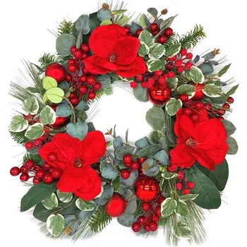 Vánoce Goba 3001214 Věnec červené květy 56 cm