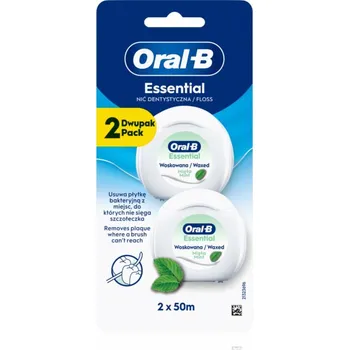 Zubní nit Oral-B Essential Floss Mint voskovaná dentální nit s mátovou příchutí 2x50 m