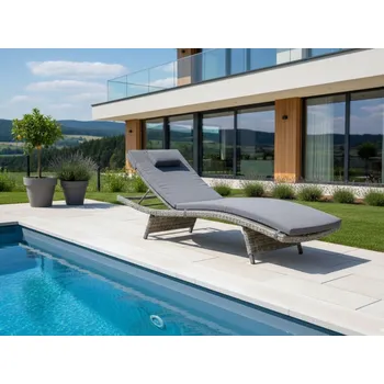 Zahradní lehátko Polohovatelné zahradní lehátko Rick, kulatý šedý umělý ratan, hliník