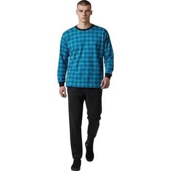 Pánské pyžamo N-feel Pánské nadměrné bavlněné pyžamo s dlouhým rukávem NERO Barva: Tyrkysová, Velikost: 2XL