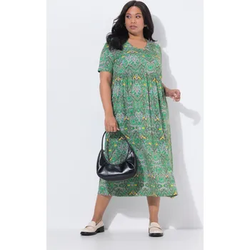 Dámské šaty Ulla Popken, Plus size Maxi šaty, A střih, výstřih do V, krátké rukávy, kapsy pro plnoštíhlé nadměrná velikost, 847587428-1128, zelený, 42/44, Nadměrné velikosti, Plus size oblečení, Oblečení pro boubelky, Oblečení pro baculky, Oblečení pro plnoštíhlé, Ob