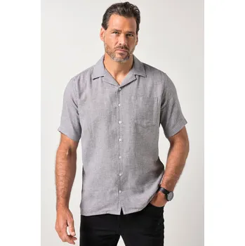 Pánská košile JP1880, Plus size Košile, lněná směs, krátké rukávy, Cuba límeček, dvoutónový strukturovaný materiál, Cuba střih, do 8XL pro plnoštíhlé nadměrná velikost, 845085110-1459, hnědý, XL, Plus size oblečení, Oblečení pro vysoké muže, Nadměrné velikosti, Oblečen