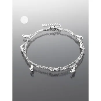 Náramek Prosperk Dvojitý řetízek na nohu mořský koník a hvězdy ocelová S0575