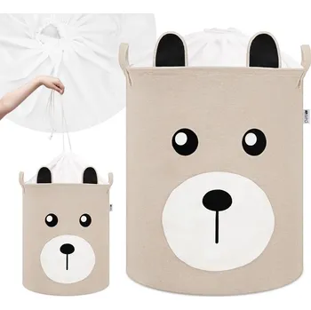 Koš na prádlo SIPO Skládací koš na hračky L se šňůrkou 43 l, bavlněný - BEAR Beige