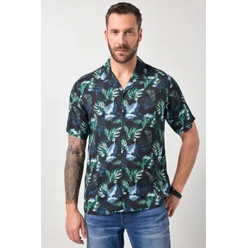 Pánská košile JP1880, Plus size Košile JP1880, krátké rukávy, Cuba límeček, květovaný potisk, Cuba střih, do 8XL pro plnoštíhlé nadměrná velikost, 845953130-1460, modrý, XXL, Plus size oblečení, Oblečení pro vysoké muže, Nadměrné velikosti, Oblečení pro plnoštíhlé.