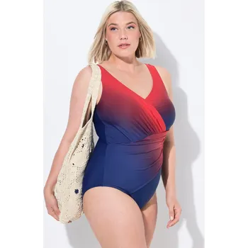 Dámské plavky Ulla Popken, Plus size Plavky, barevný přechod, řasení, měkké košíčky, recyklovaný materiál pro plnoštíhlé nadměrná velikost, 832236740-1007, modrý, 42, Nadměrné velikosti, Plus size oblečení, Oblečení pro boubelky, Oblečení pro baculky, Oblečení pro plno