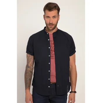 Pánská košile JP1880, Plus size Košile, krátké rukávy, lněná směs, stojáček, Modern střih pro plnoštíhlé nadměrná velikost, 815225130-1459, modrý, XL, Plus size oblečení, Oblečení pro vysoké muže, Nadměrné velikosti, Oblečení pro plnoštíhlé.