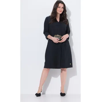 Dámské šaty Ulla Popken, Plus size Šaty, A střih, kalichový límec, výstřih do V, 3/4 rukváy pro plnoštíhlé nadměrná velikost, 839675100-1130, černý, 50/52, Nadměrné velikosti, Plus size oblečení, Oblečení pro boubelky, Oblečení pro baculky, Oblečení pro plnoštíhlé, O