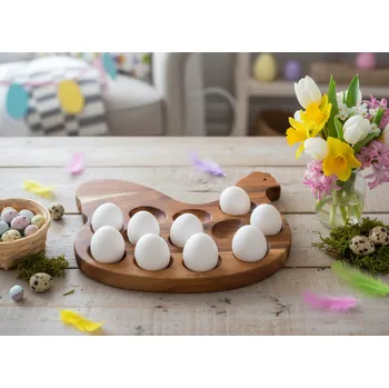 chlebník Velikonoční dřevěný dekorační podnos na vejce MANGO ve tvaru slepice 33x26 cm 738296