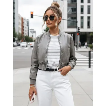 Dámský bomber Dámská kožená bomber bunda SANTOL šedá Dstreet Barva: Tmavě šedá, Velikost: M