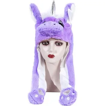 Čepice Excellent Plyšová čepice s pohyblivýma ušima fialový jednorožec