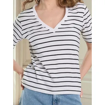 Sinsay - Bavlněné tričko s výstřihem do V - vícebarevná - 523EU-MLC - 523EU-MLC-XXL