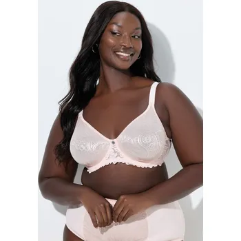 Podprsenka Ulla Popken, Plus size Podprsenka s kosticemi, tvarovaná, žakárová krajka pro plnoštíhlé nadměrná velikost, 812655508-1076, růžový, 115B, Nadměrné velikosti, Plus size oblečení, Oblečení pro boubelky, Oblečení pro baculky, Oblečení pro plnoštíhlé, Oblečen