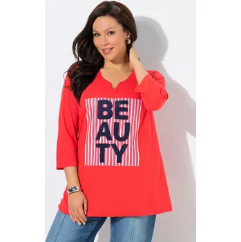 Dámské tričko Ulla Popken, Plus size Tričko, Beauty, Classic, výstřih do V, 3/4 rukávy pro plnoštíhlé nadměrná velikost, 845808528-1129, červený, 46/48, Nadměrné velikosti, Plus size oblečení, Oblečení pro boubelky, Oblečení pro baculky, Oblečení pro plnoštíhlé, Obleče