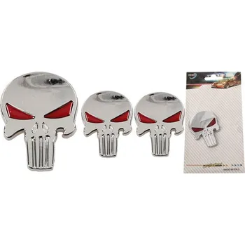 Samolepicí dekorace na vozidlo Samolepka stříbrná lebka vetřelec s očima