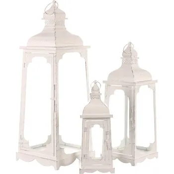 kempingová lampa Autronic Lucerna kovová - čtyřboká, bílá, cena za sadu 3 ks