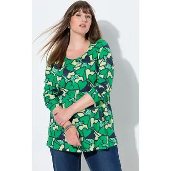Dámské tričko Ulla Popken, Plus size Tričko, srdce, Classic, kulatý výstřih, dlouhé rukávy pro plnoštíhlé nadměrná velikost, 845392455-1130, zelený, 50/52, Nadměrné velikosti, Plus size oblečení, Oblečení pro boubelky, Oblečení pro baculky, Oblečení pro plnoštíhlé, Obl