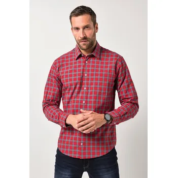 Pánská košile JP1880, Plus size Kostkovaná košile JP1880, dlouhé rukávy, Kent límeček, Modern střih, do 8XL pro plnoštíhlé nadměrná velikost, 844467535-1457, červený, L, Plus size oblečení, Oblečení pro vysoké muže, Nadměrné velikosti, Oblečení pro plnoštíhlé.