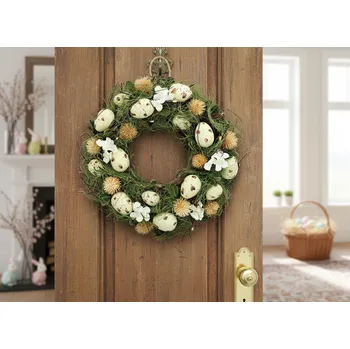 Velikonoční dekorace DOMLY Dekorační velikonoční věnec s vajíčky zelený (průměr 32 cm)