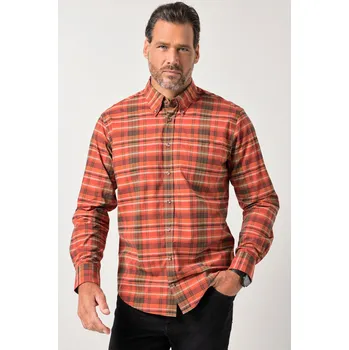 Pánská košile JP1880, Plus size Kostkovaná košile JP1880, dlouhé rukávy, límeček s knoflíky, Modern střih, do 8XL pro plnoštíhlé nadměrná velikost, 845123676-1452, oranžový, 3XL, Plus size oblečení, Oblečení pro vysoké muže, Nadměrné velikosti, Oblečení pro plnoštíhlé.