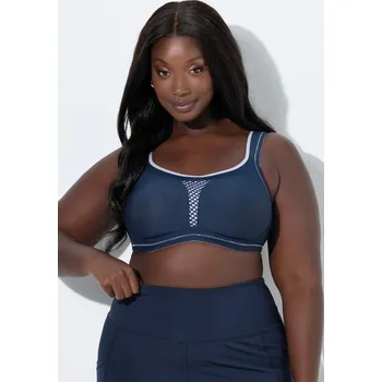 Podprsenka Ulla Popken, Plus size Sportovní podprsenka, bez kostic, síťovaná vsadka, košíčky C-E pro plnoštíhlé nadměrná velikost, 792454139-1083, modrý, 100C, Nadměrné velikosti, Plus size oblečení, Oblečení pro boubelky, Oblečení pro baculky, Oblečení pro plnoštíh