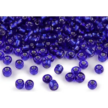 Dětské navlékací korálky Rokajl 6/0 - 4 mm s průtahem, velké, 28 modrá tmavá