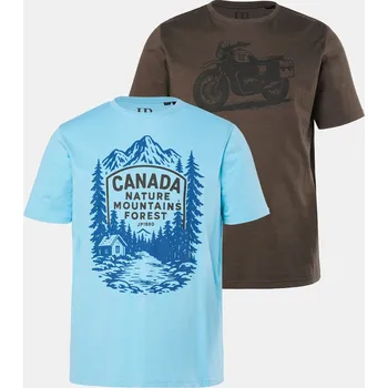 Pánské tričko JP1880, Plus size Tričko JP1880, 2-balení, krátké rukávy, potisk na hrudi, do 8XL pro plnoštíhlé nadměrná velikost, 845070110-1456, hnědý, 7XL, Plus size oblečení, Oblečení pro vysoké muže, Nadměrné velikosti, Oblečení pro plnoštíhlé.