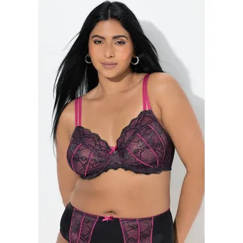 Podprsenka Ulla Popken, Plus size Podprsenka s kosticemi TruYou, krajka, ozdobné stuhy, košíčky C-G pro plnoštíhlé nadměrná velikost, 845881800-1103, růžový, 100E, Nadměrné velikosti, Plus size oblečení, Oblečení pro boubelky, Oblečení pro baculky, Oblečení pro plno