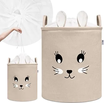 úložný prostor na hračky SIPO Skládací koš na hračky XL se šňůrkou 63 l, bavlněný - RABBIT beige