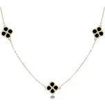 MINET Stříbrný náhrdelník čtyřlístky s černou perletí