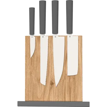 Kuchyňský nůž Sada nožů Butterfork + stojan na nože z dubu (s magnetem) tmavě šedá, AR-RPM9, dubová rukojeť