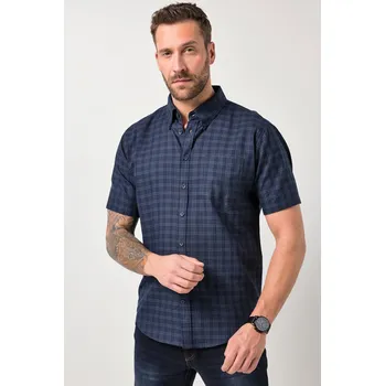 Pánská košile JP1880, Plus size Kostkovaná košile JP1880, krátké rukávy, límeček s knoflíky, Modern střih, do 8XL pro plnoštíhlé nadměrná velikost, 846015130-1460, modrý, XXL, Plus size oblečení, Oblečení pro vysoké muže, Nadměrné velikosti, Oblečení pro plnoštíhlé.