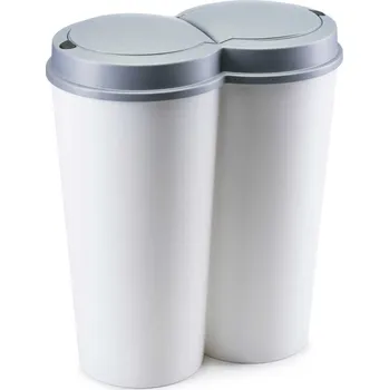 Odpadkový koš Dvoukomorový odpadkový koš TWIN 50 L bílý/šedý