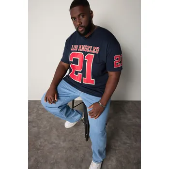 Pánské tričko STHUGE, Plus size STHUGE tričko, krátké rukávy, oversize, potisk fotbal, do 8XL pro plnoštíhlé nadměrná velikost, 824825130-1456, modrý, 7XL, Plus size oblečení, Oblečení pro vysoké muže, Nadměrné velikosti, Oblečení pro plnoštíhlé.