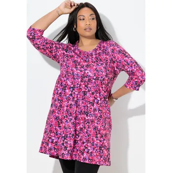 Dámské tričko Ulla Popken, Plus size Dlouhé tričko, květinový vzor, áčkový střih, kulatý výstřih, 3/4 rukávy pro plnoštíhlé nadměrná velikost, 846998100-1129, černý, 46/48, Nadměrné velikosti, Plus size oblečení, Oblečení pro boubelky, Oblečení pro baculky, Oblečení pr