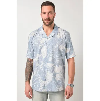 Pánská košile JP1880, Plus size Košile JP1880, krátké rukávy, Cuba límeček, květovaný potisk, Cuba střih, do 8XL pro plnoštíhlé nadměrná velikost, 845956720-1457, modrý, L, Plus size oblečení, Oblečení pro vysoké muže, Nadměrné velikosti, Oblečení pro plnoštíhlé.