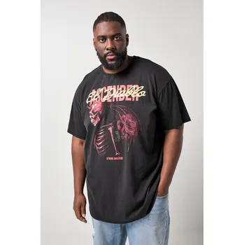 Pánské tričko STHUGE, Plus size Tričko STHUGE, krátké rukávy, oversize, potisk, vintage vzhled, do 8XL pro plnoštíhlé nadměrná velikost, 847258100-1455, černý, 6XL, Plus size oblečení, Oblečení pro vysoké muže, Nadměrné velikosti, Oblečení pro plnoštíhlé.