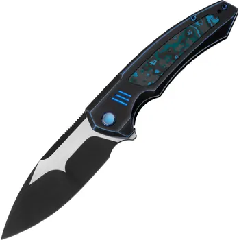 kapesní nůž WE Blue / Black Titanová Rukojeť S Arctic Storm Fat Carbon Fiber Inlay Černě Stonewashed Vanax Čepel