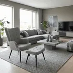 Luxusní relaxační křeslo NUVOLA s taburetem – vodoodpudivá, sametová, šedá látka