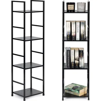 police Moderní dřevěná police kovový rám LOFT - 4 police, černá